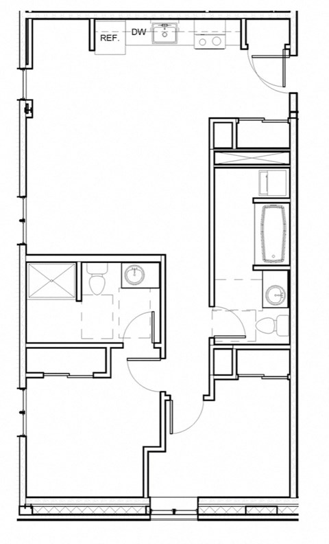 Floor plan for 2 beds, 2 baths, 819 sqft